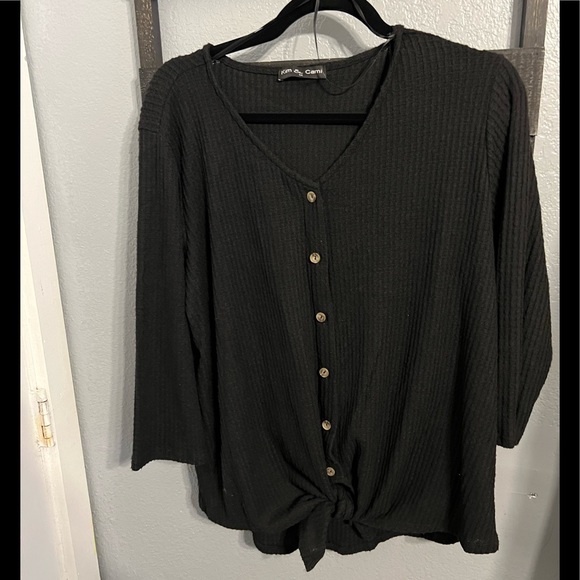 Kim & Cami Black Tie Front Blouse - Picture 1 of 7